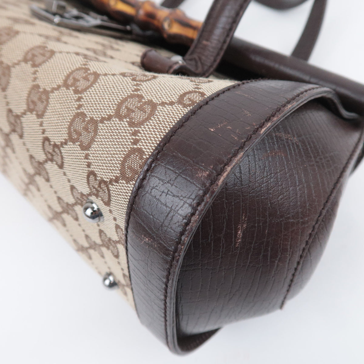 GUCCI Bamboo GG Canvas Barrel Bag 111713