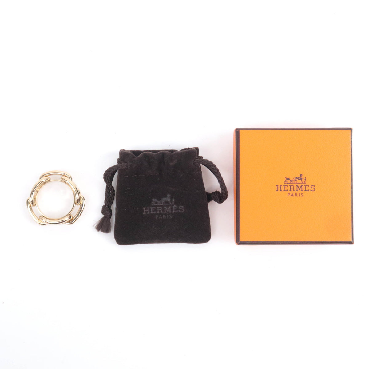 HERMES Chaine D'Ancre Scarf Ring Gold Color
