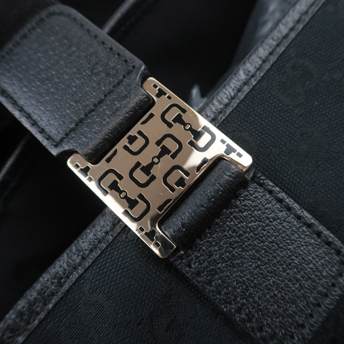 GUCCI Horsebit GG Canvas Tote Bag Black 145810