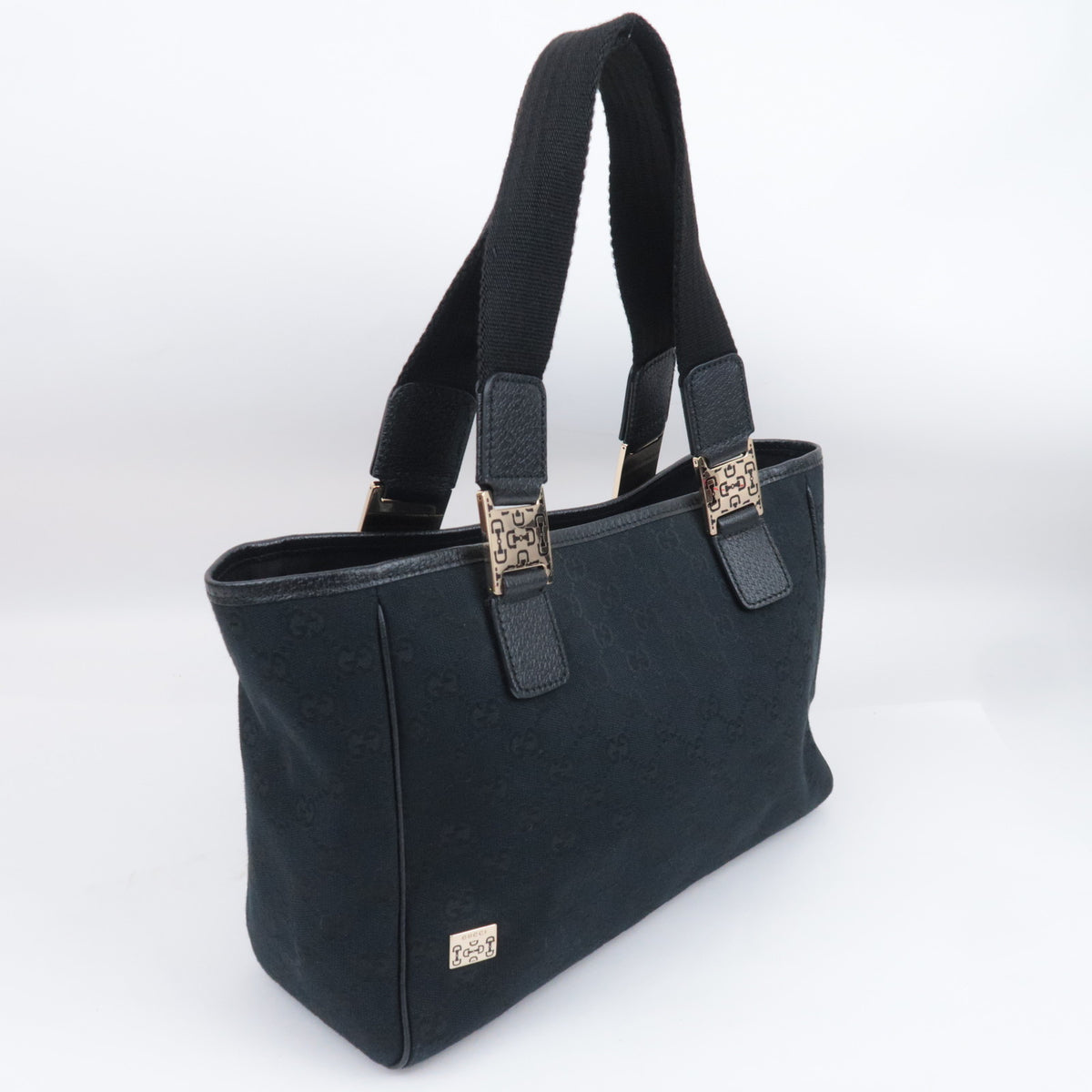 GUCCI Horsebit GG Canvas Tote Bag Black 145810
