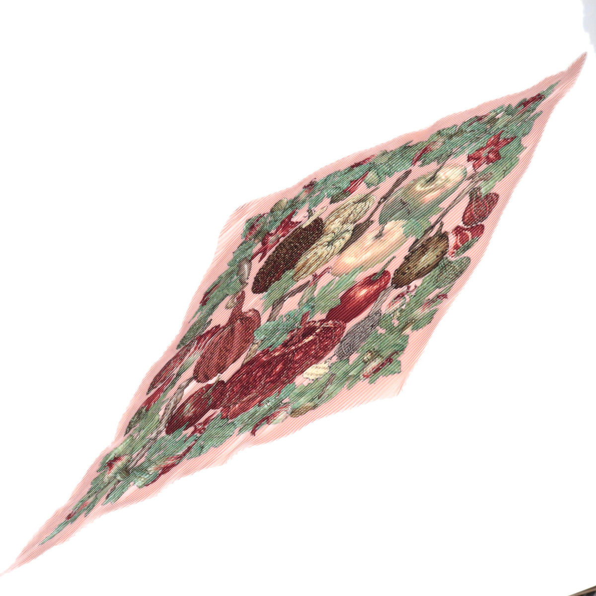 HERMES Pleated Carre 90 Scarf CITROUILLES et COLOQUINTES93234