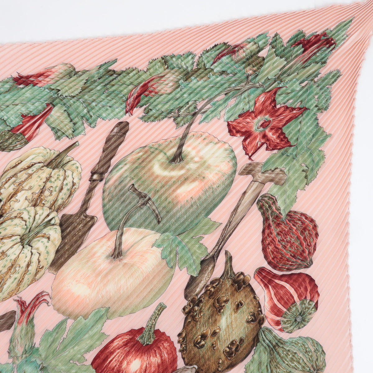 HERMES Pleated Carre 90 Scarf CITROUILLES et COLOQUINTES