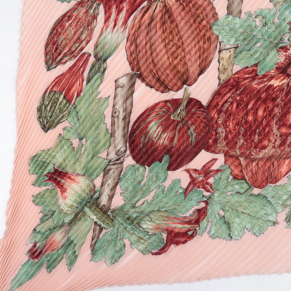 HERMES Pleated Carre 90 Scarf CITROUILLES et COLOQUINTES