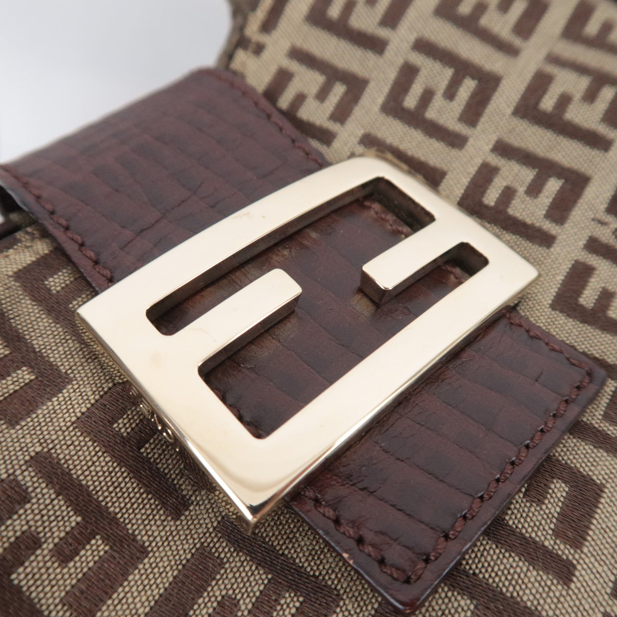 FENDI Zucchino Canvas Leather Shoulder Bag 8BR463