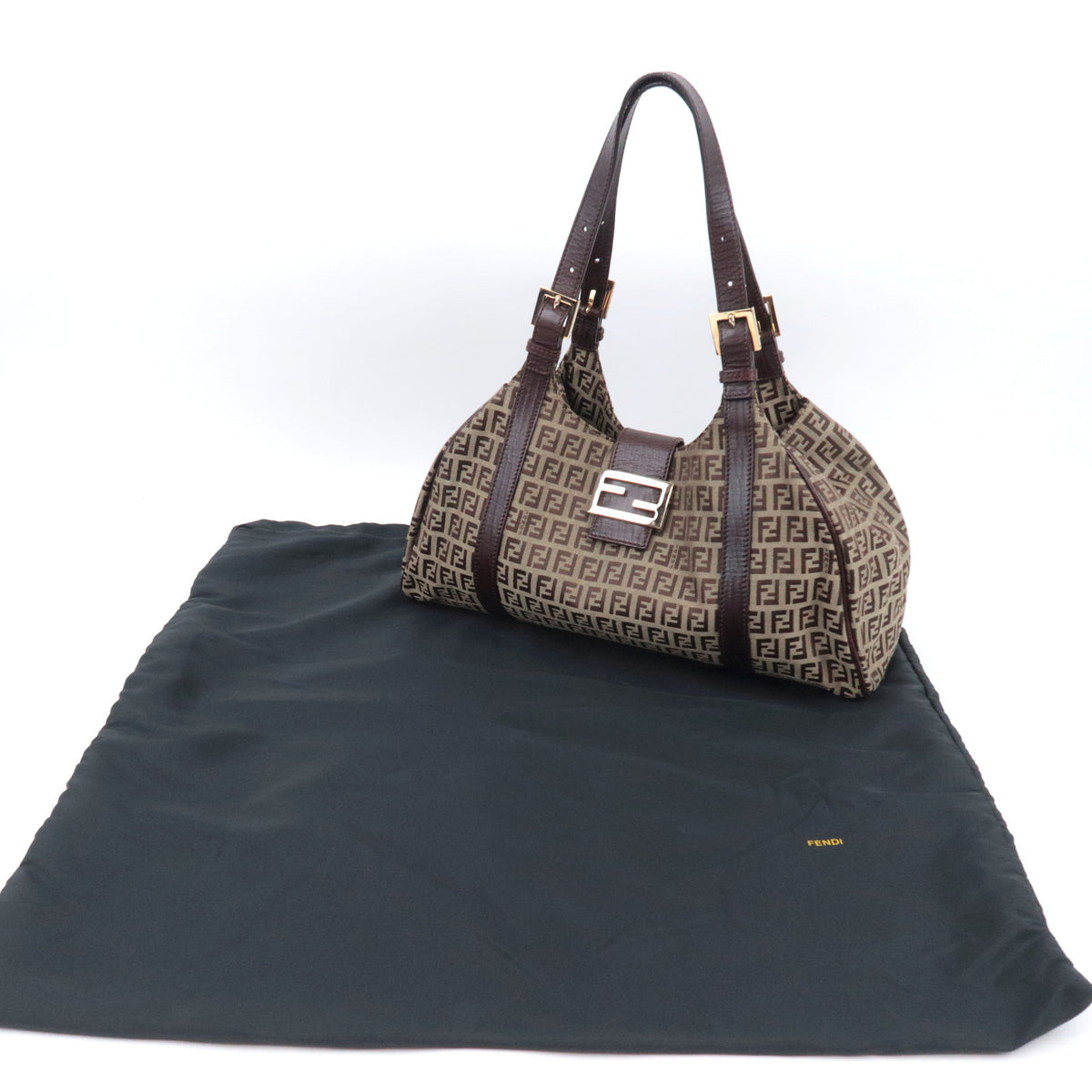 FENDI Zucchino Canvas Leather Shoulder Bag 8BR463