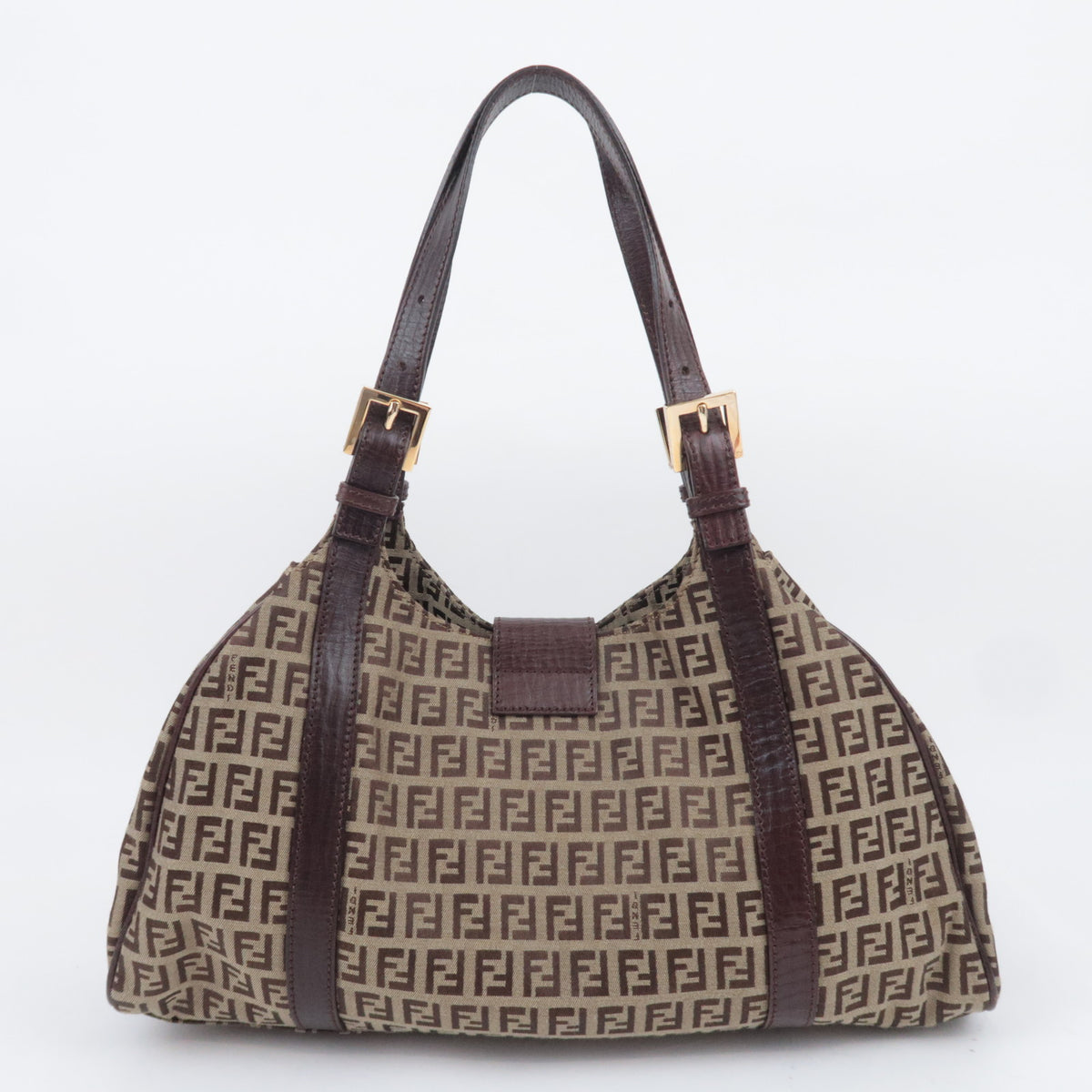 FENDI Zucchino Canvas Leather Shoulder Bag 8BR463