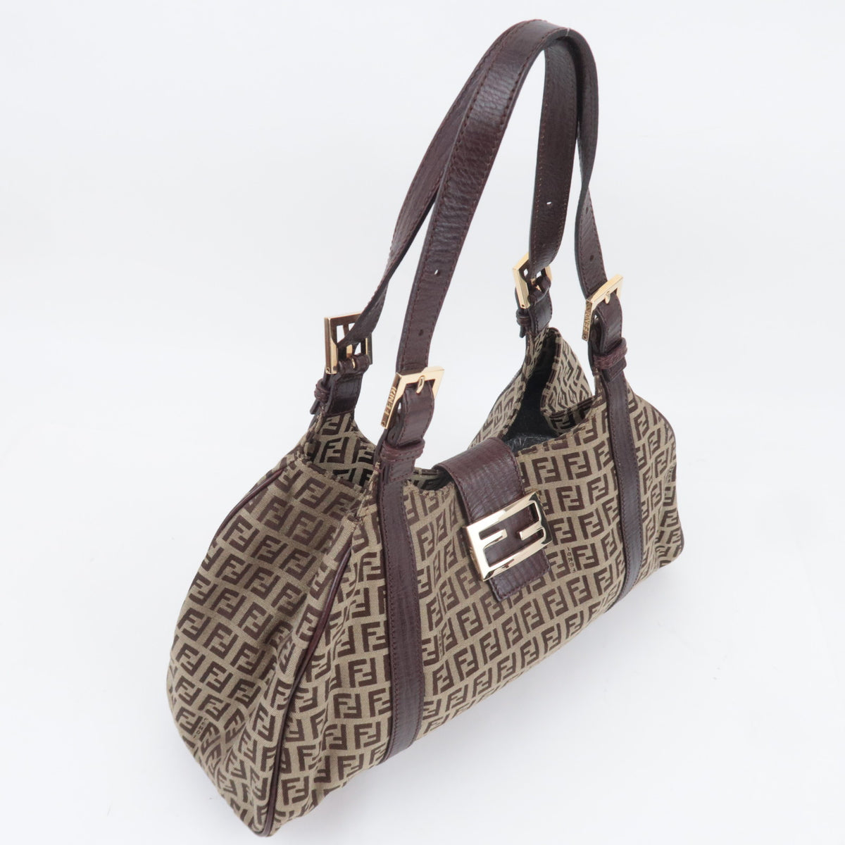 FENDI Zucchino Canvas Leather Shoulder Bag 8BR463