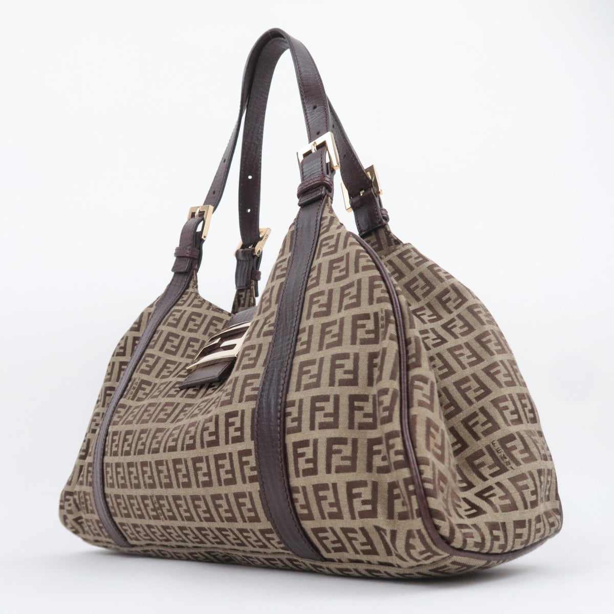 FENDI Zucchino Canvas Leather Shoulder Bag 8BR463