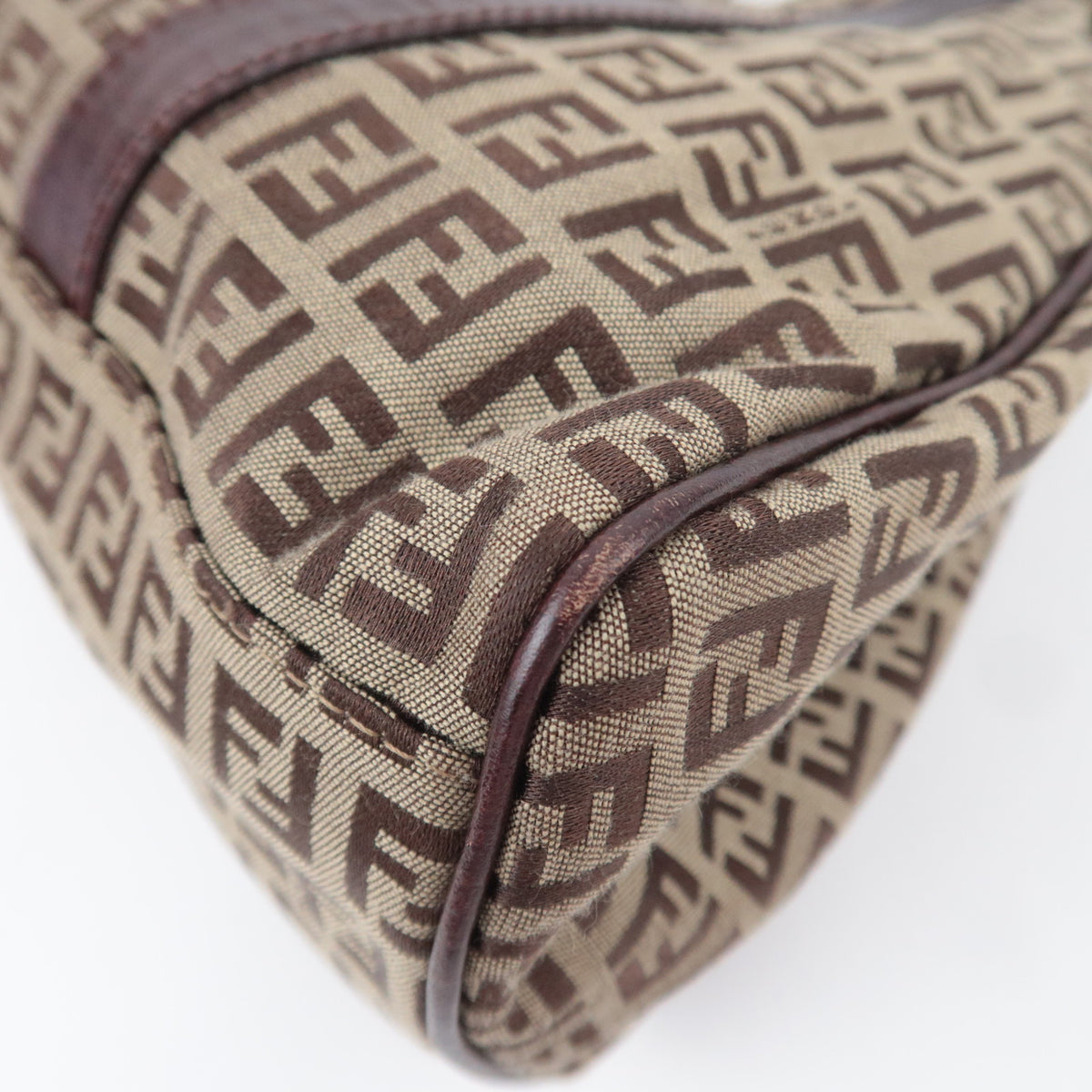 FENDI Zucchino Canvas Leather Shoulder Bag 8BR463