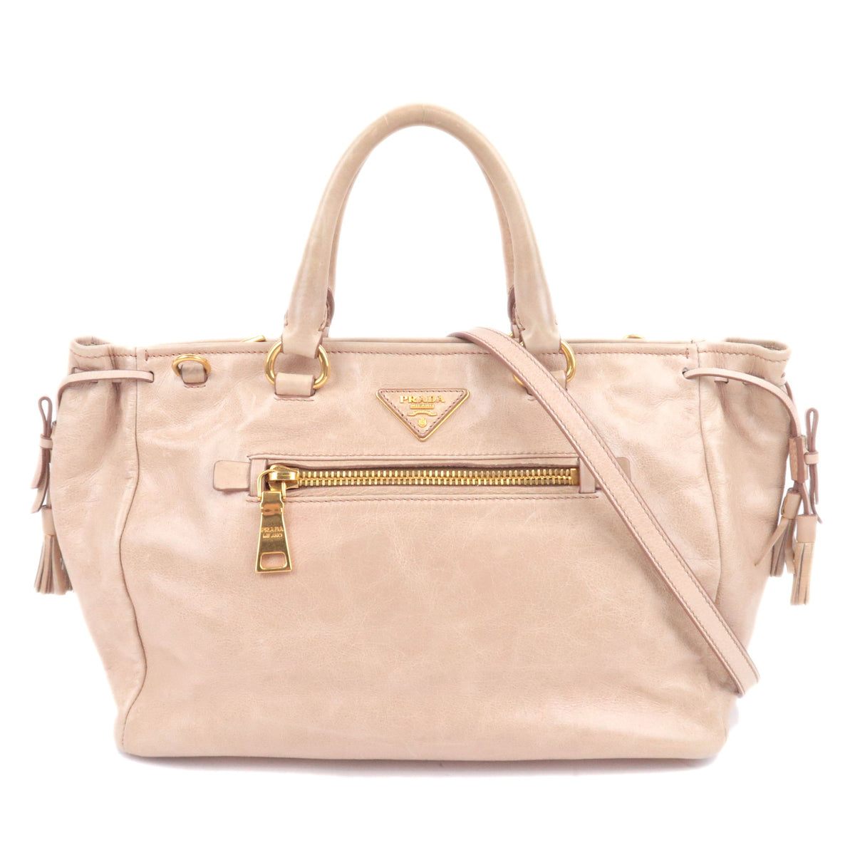 PRADA 2Way Leather Handbag Beige93261
