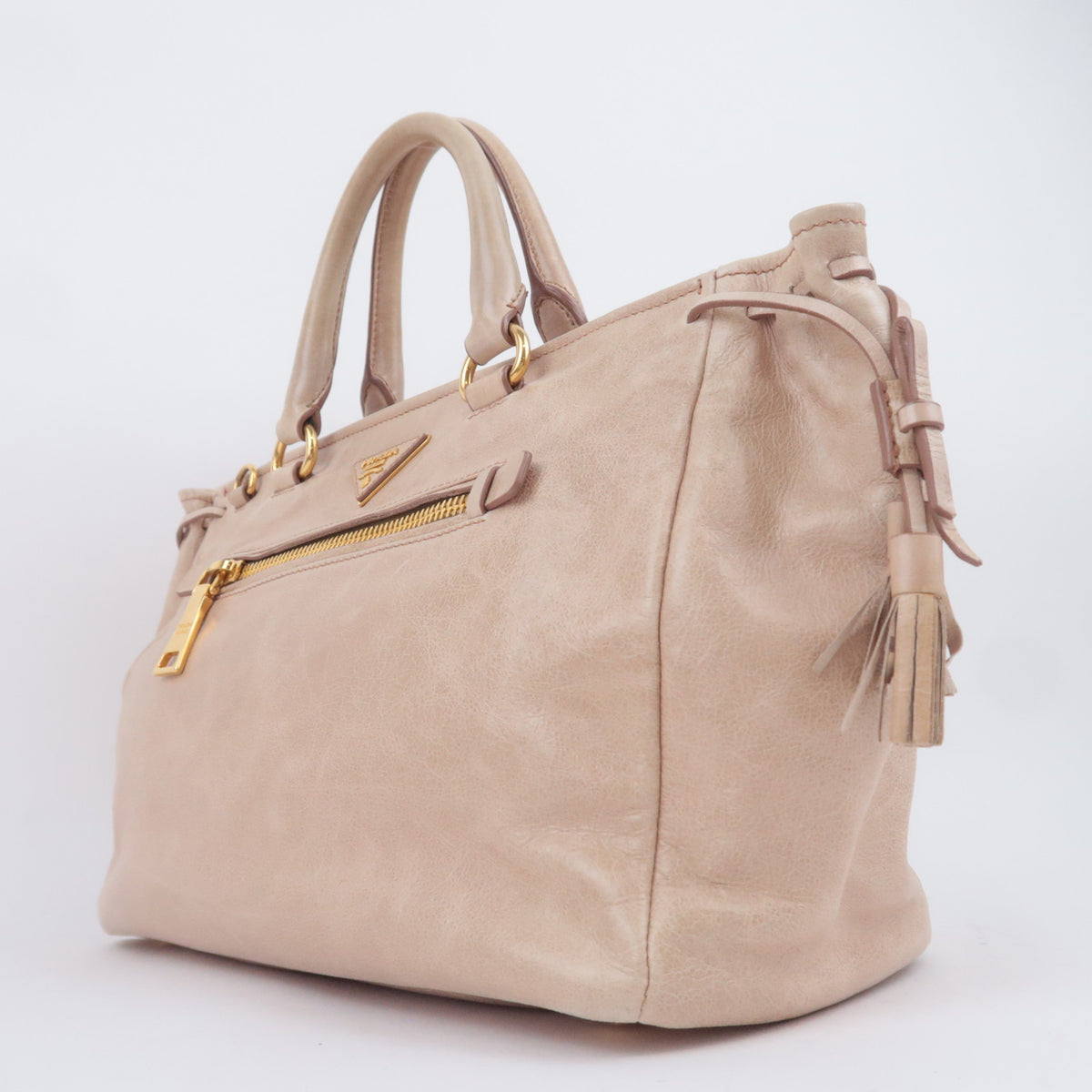 PRADA 2Way Leather Handbag Beige
