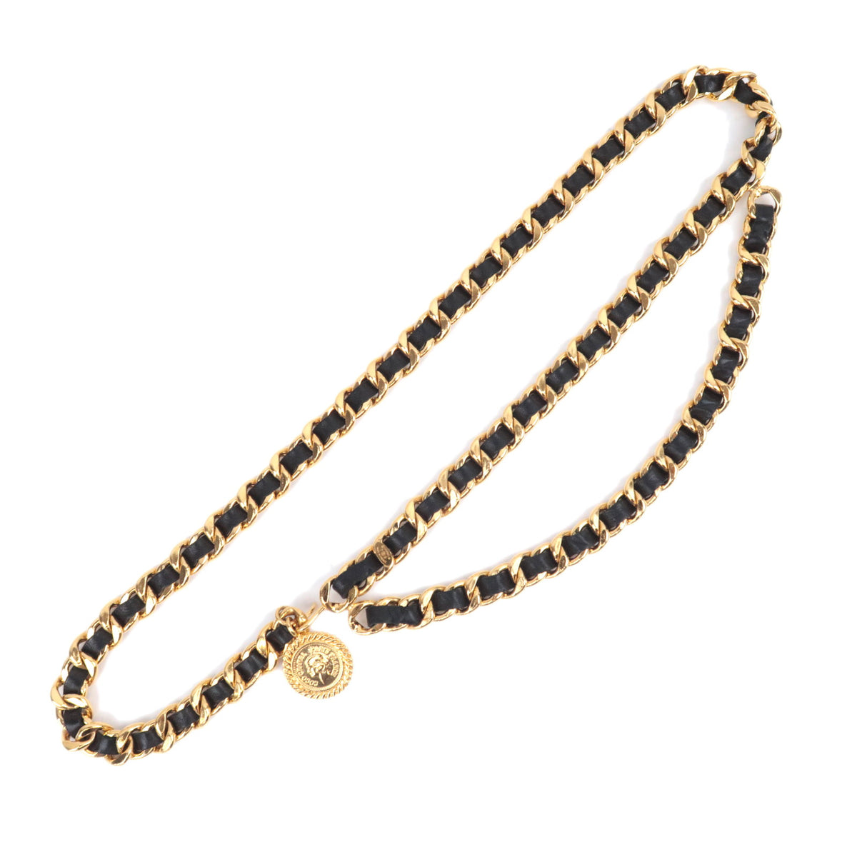 CHANEL Medallion Coin Charm Chain Belt Black Gold93306