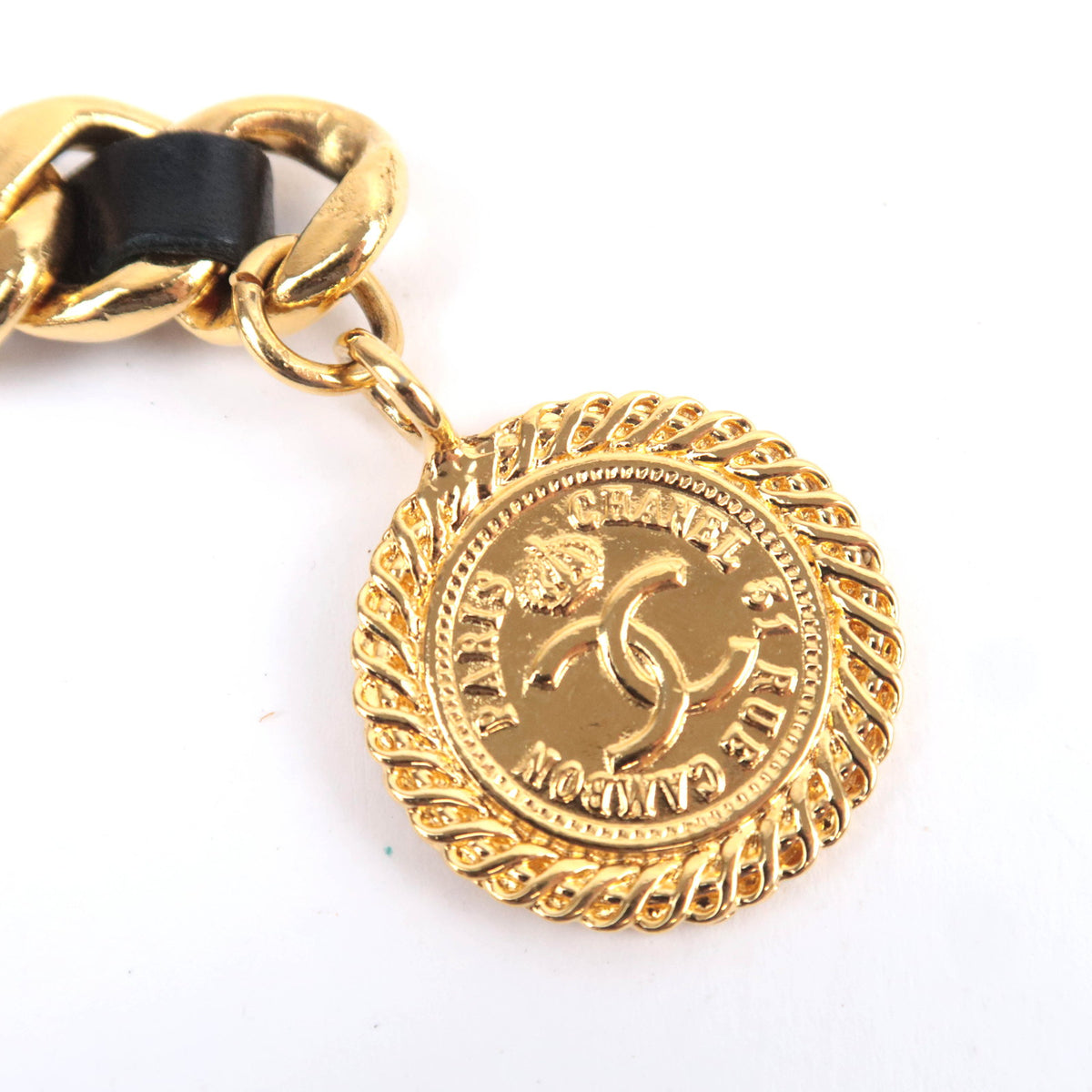 CHANEL Medallion Coin Charm Chain Belt Black Gold