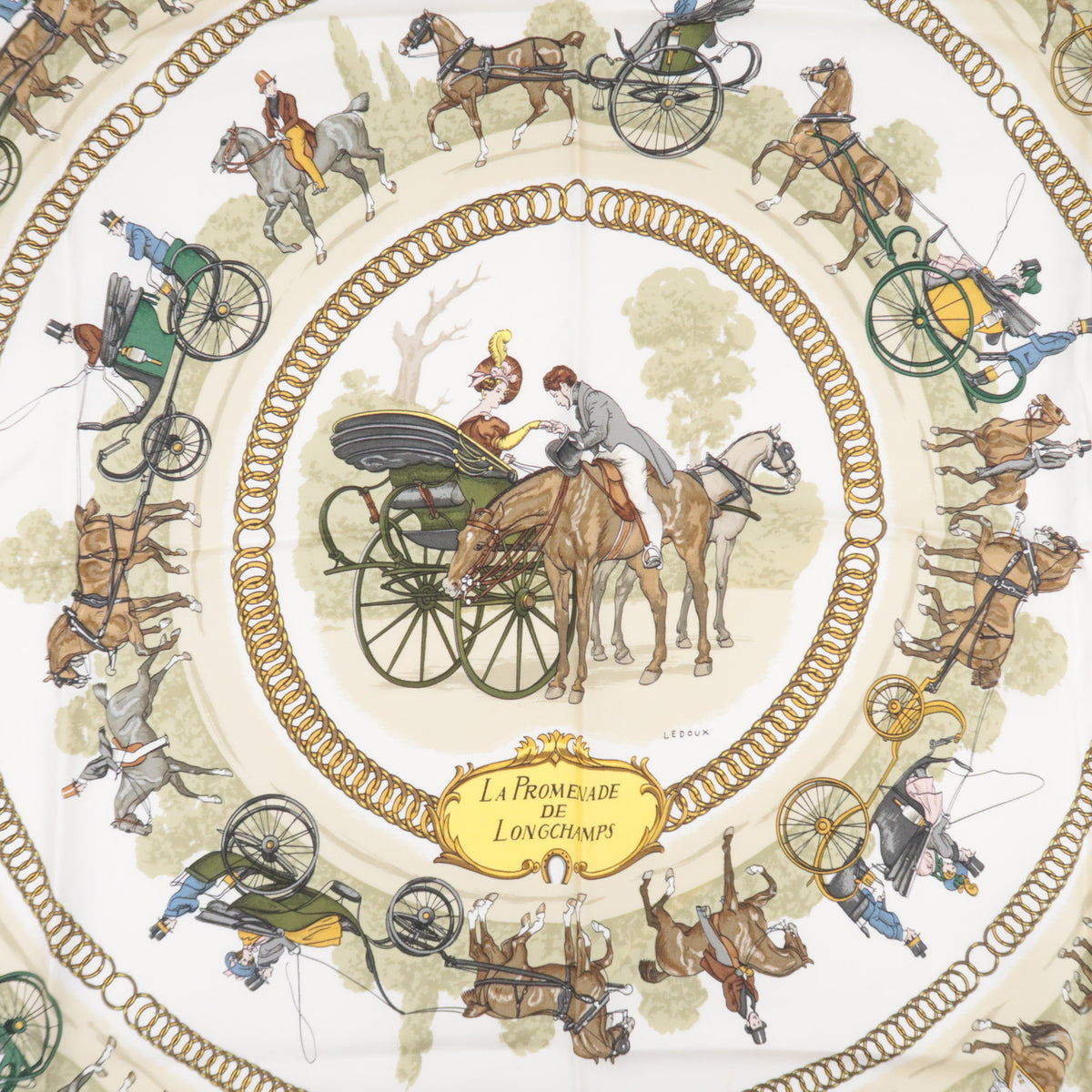 HERMES Carre 90 Scarf La PROMENADE DE LONGCHAMPS