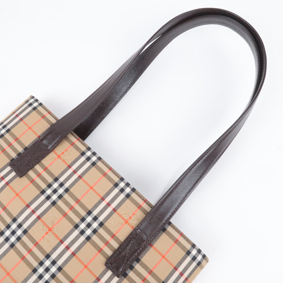 BURBERRY Haymarket Nova Plaid Canvas Leather Tote Bag
