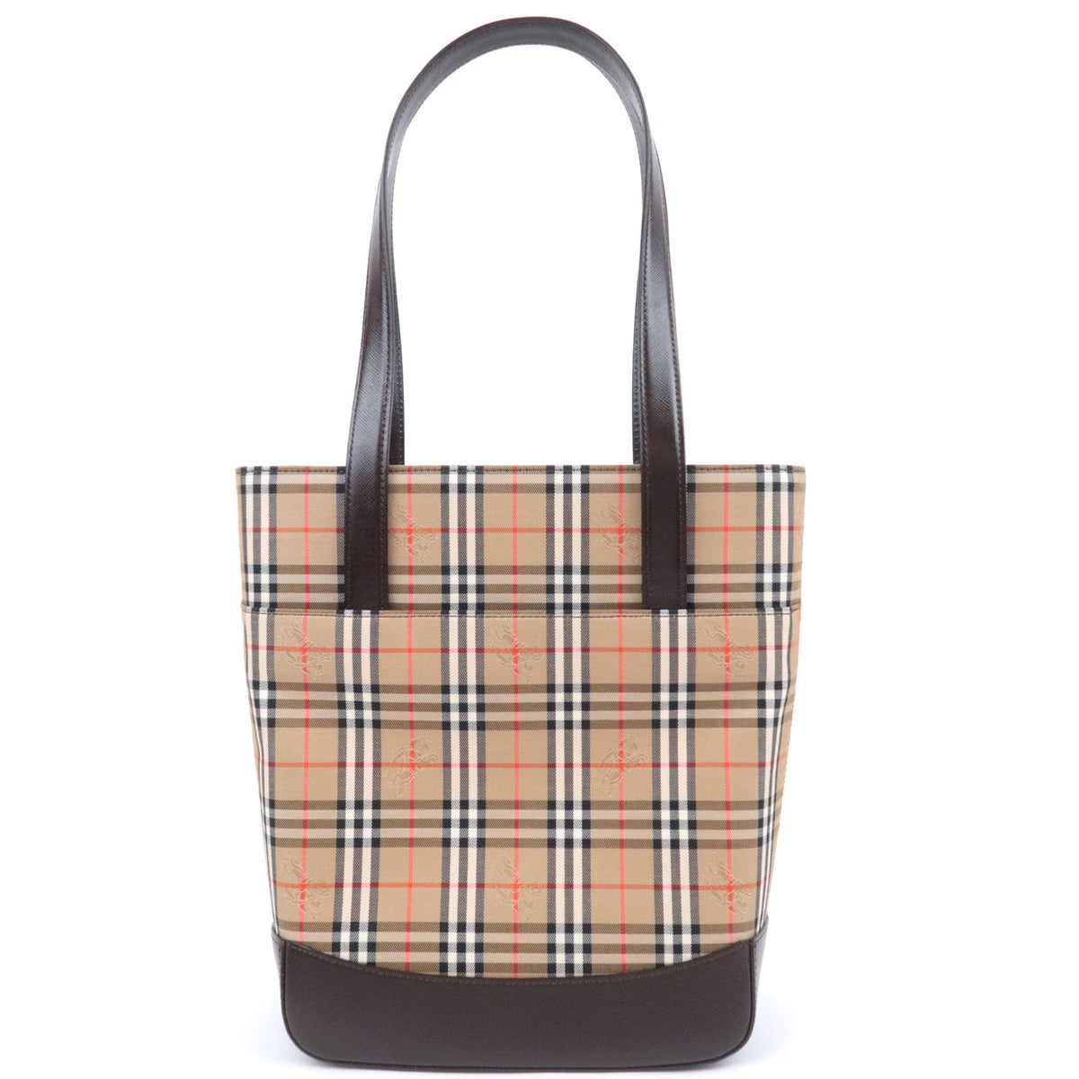 BURBERRY Haymarket Nova Plaid Canvas Leather Tote Bag