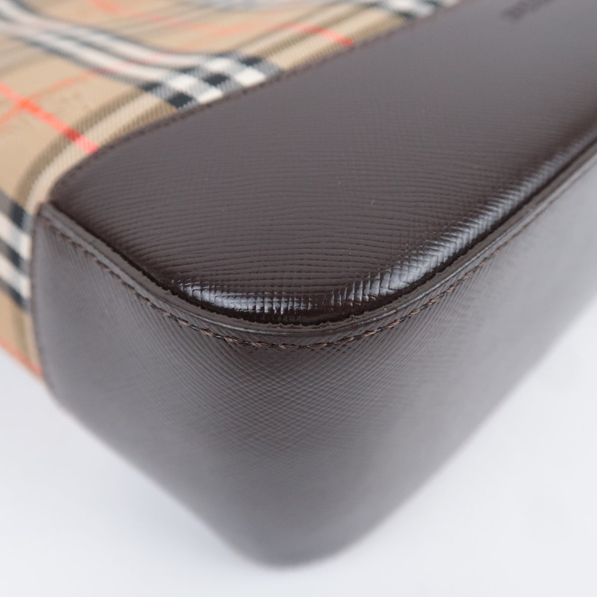 BURBERRY Haymarket Nova Plaid Canvas Leather Tote Bag