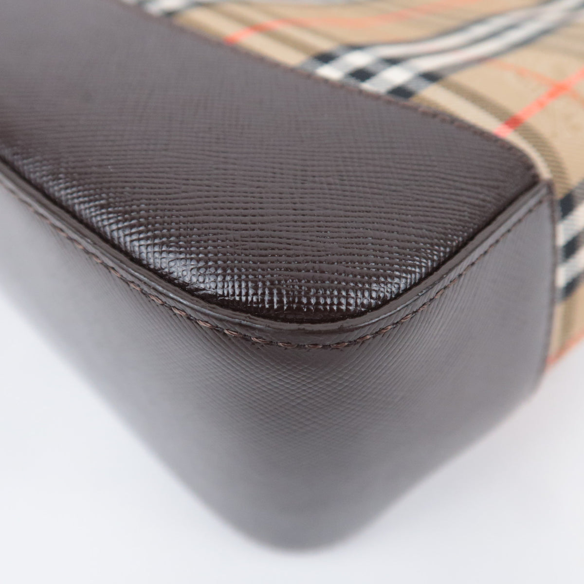 BURBERRY Haymarket Nova Plaid Canvas Leather Tote Bag