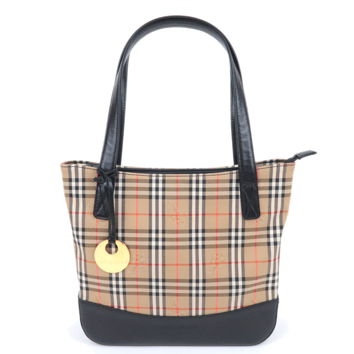 BURBERRY Haymarket Nova Plaid Canvas Leather Handbag93418
