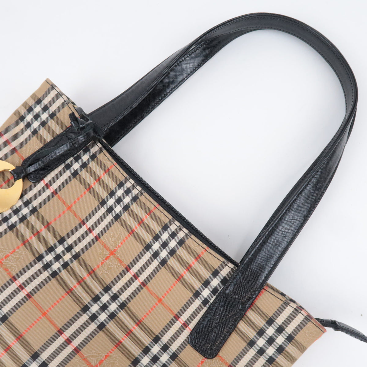 BURBERRY Haymarket Nova Plaid Canvas Leather Handbag