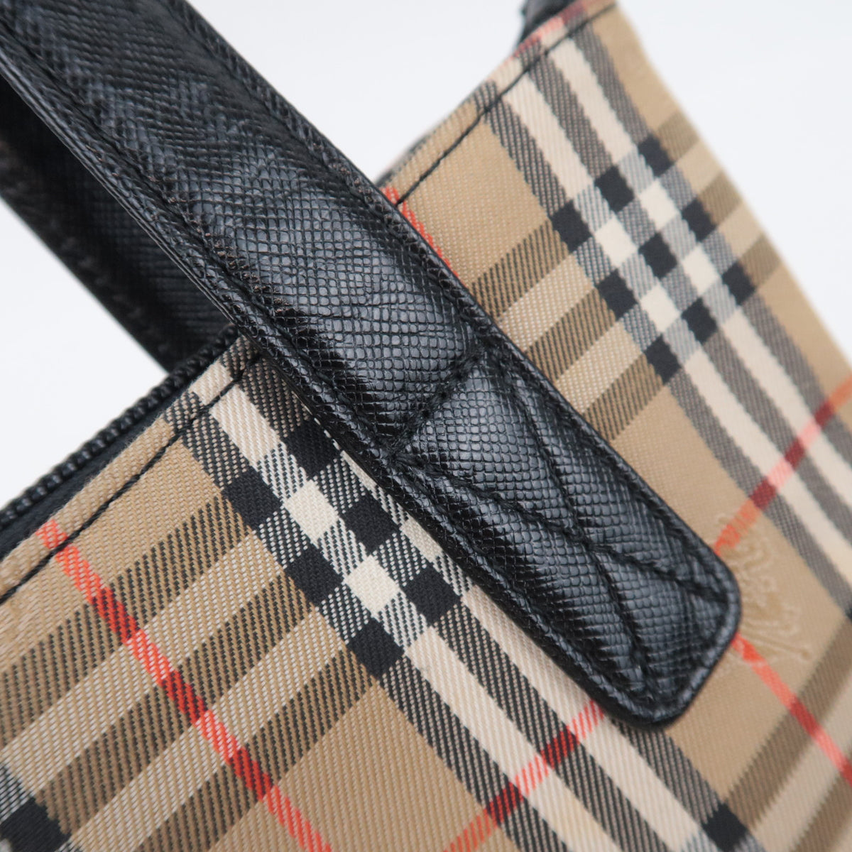 BURBERRY Haymarket Nova Plaid Canvas Leather Handbag