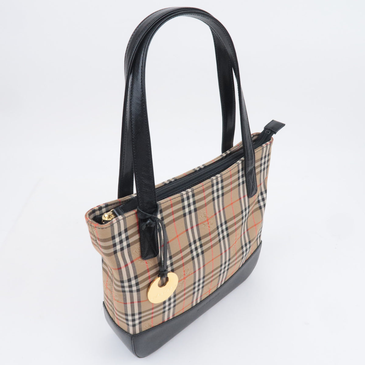 BURBERRY Haymarket Nova Plaid Canvas Leather Handbag