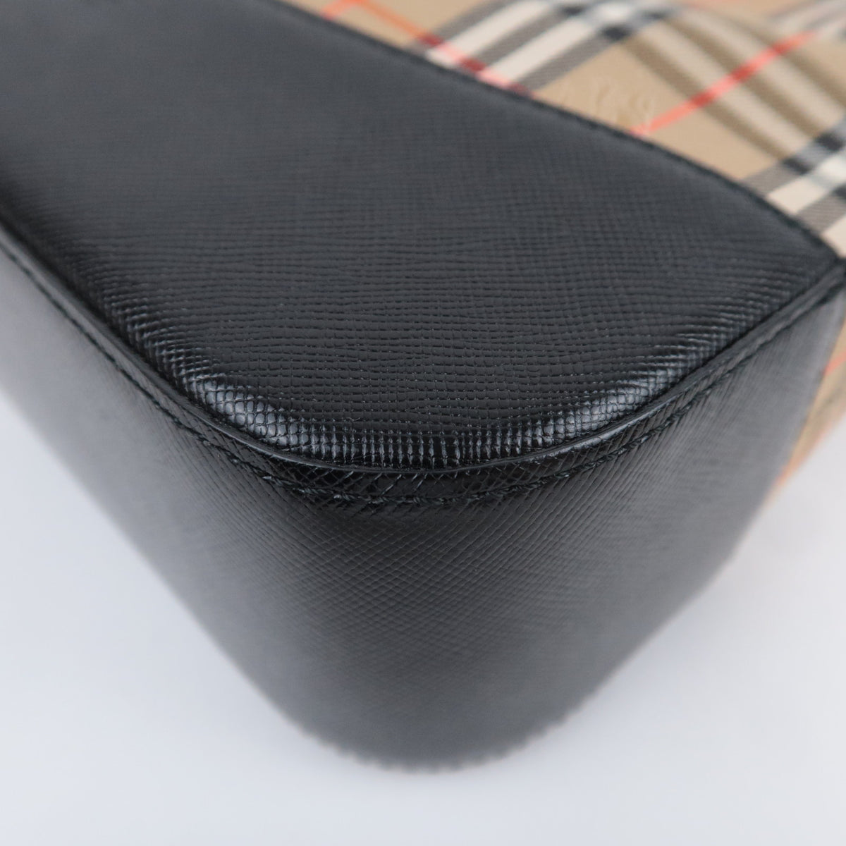 BURBERRY Haymarket Nova Plaid Canvas Leather Handbag