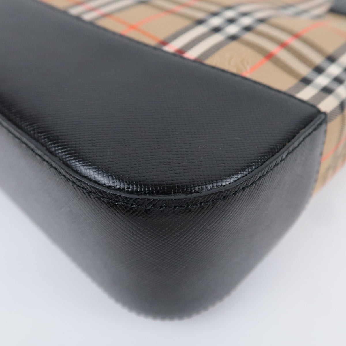BURBERRY Haymarket Nova Plaid Canvas Leather Handbag