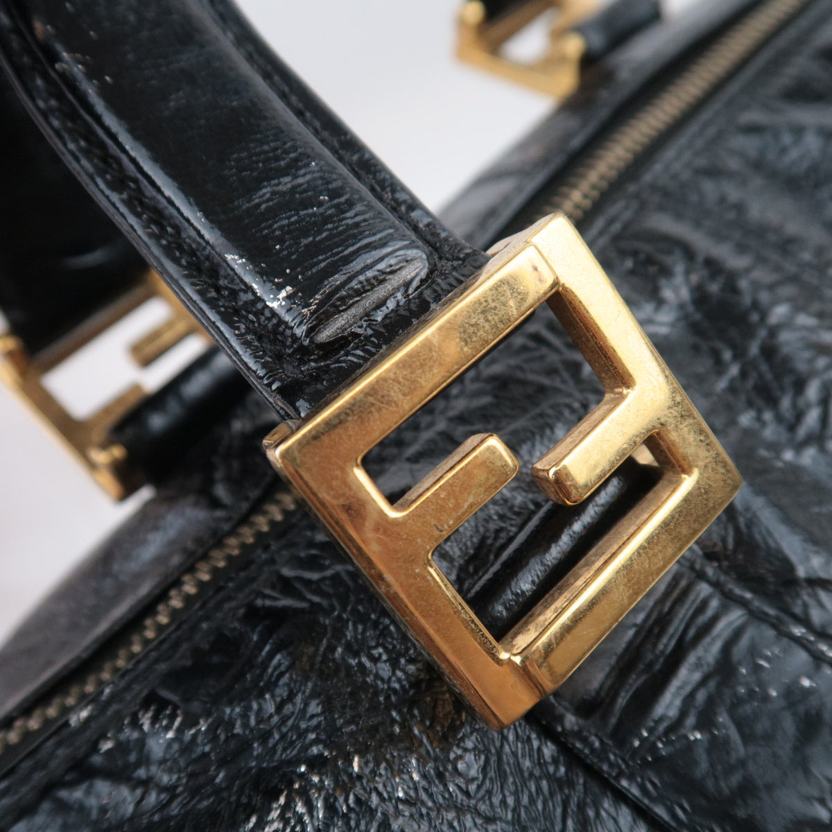 FENDI Patent Large Boston Bag Weekender Bag 26370
