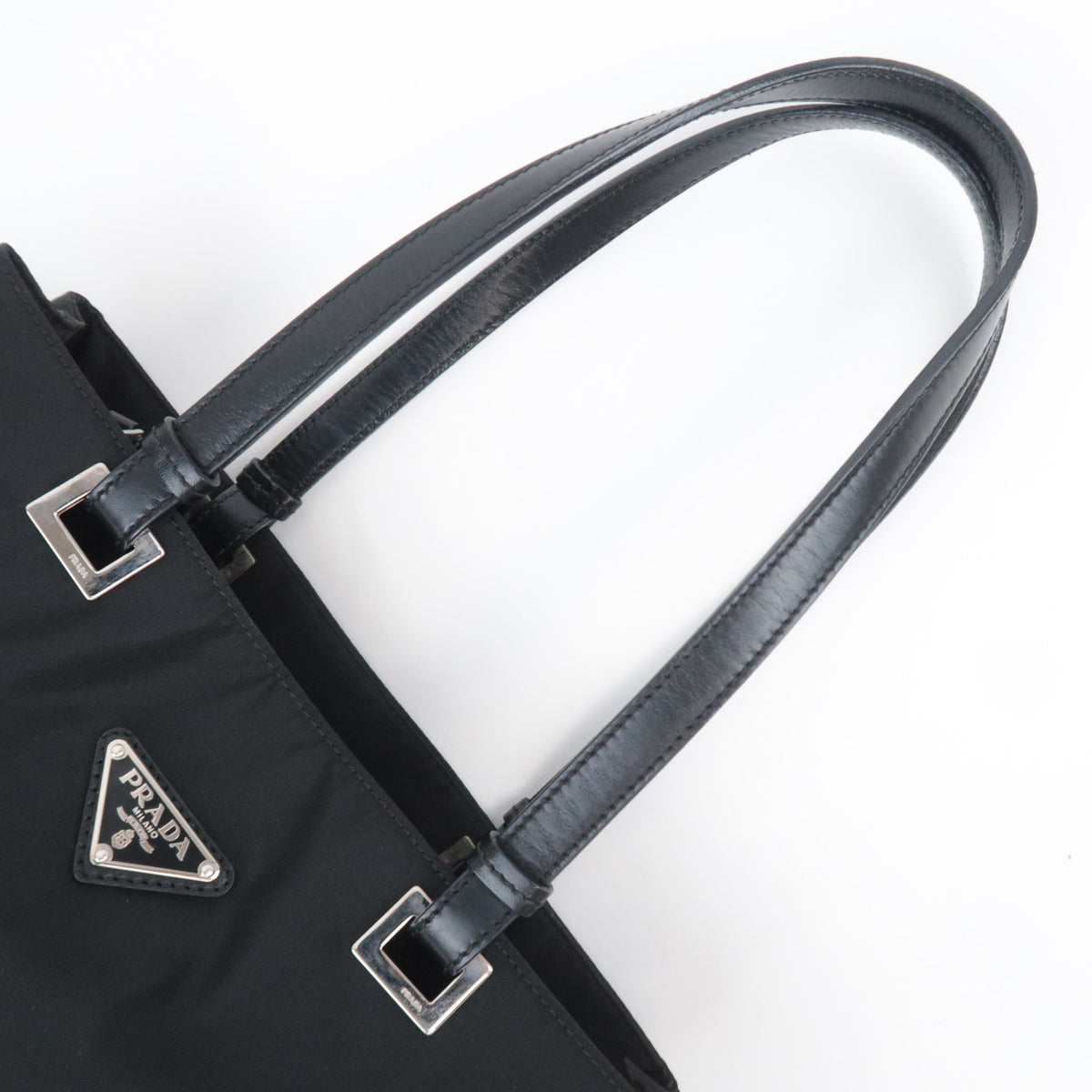 PRADA Nylon Leather Tote Bag Black BR3214