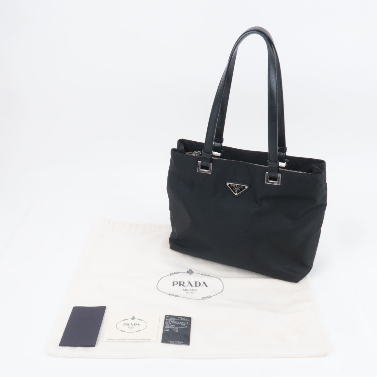 PRADA Nylon Leather Tote Bag Black BR3214