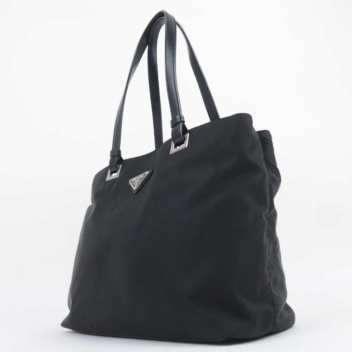 PRADA Nylon Leather Tote Bag Black BR3214