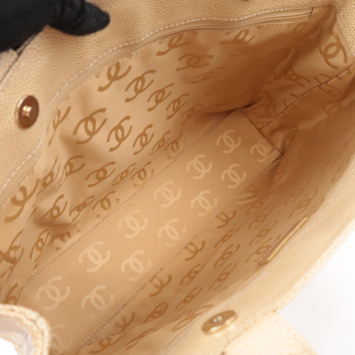 CHANEL Coco Mark Tote Bag Caviarskin Beige