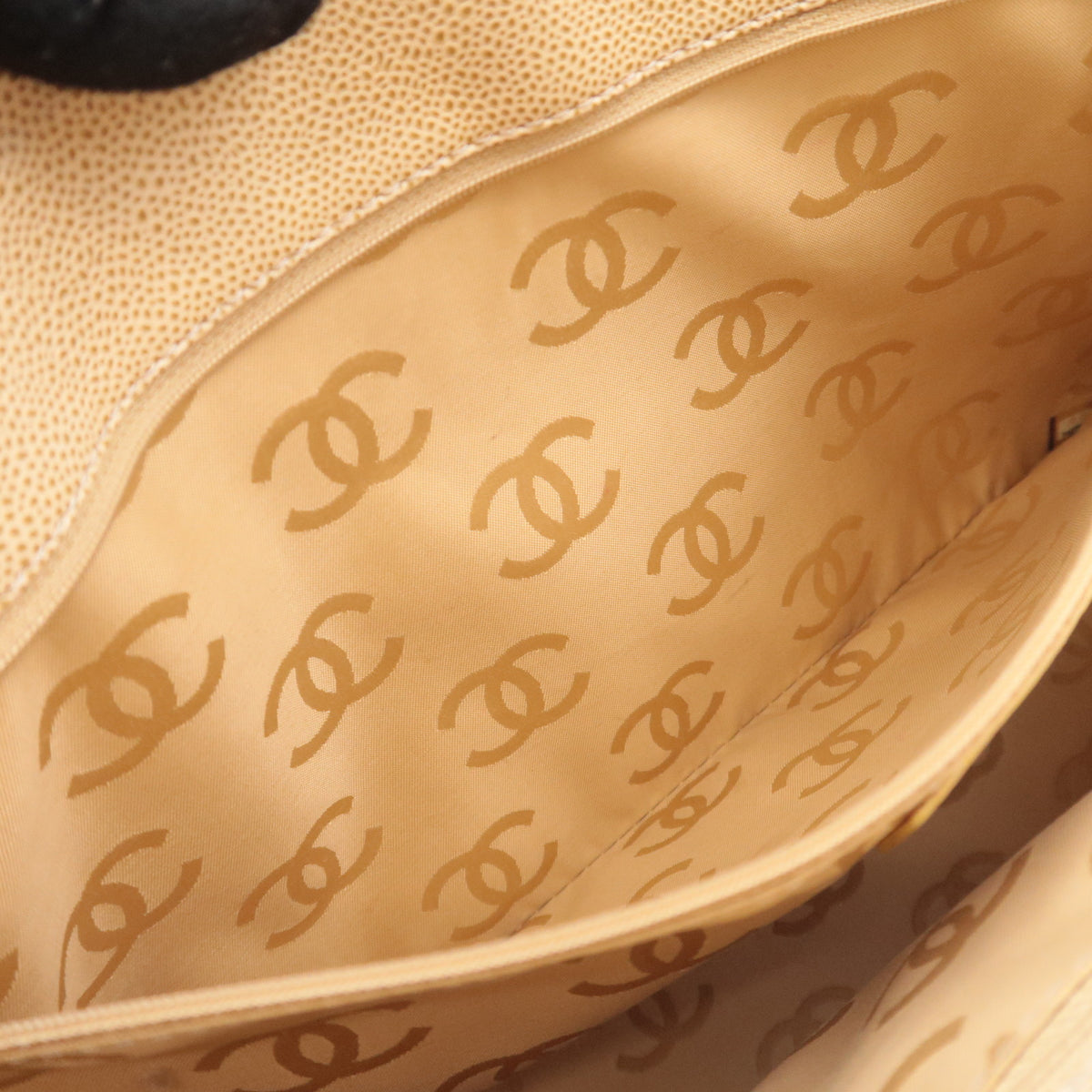 CHANEL Coco Mark Tote Bag Caviarskin Beige