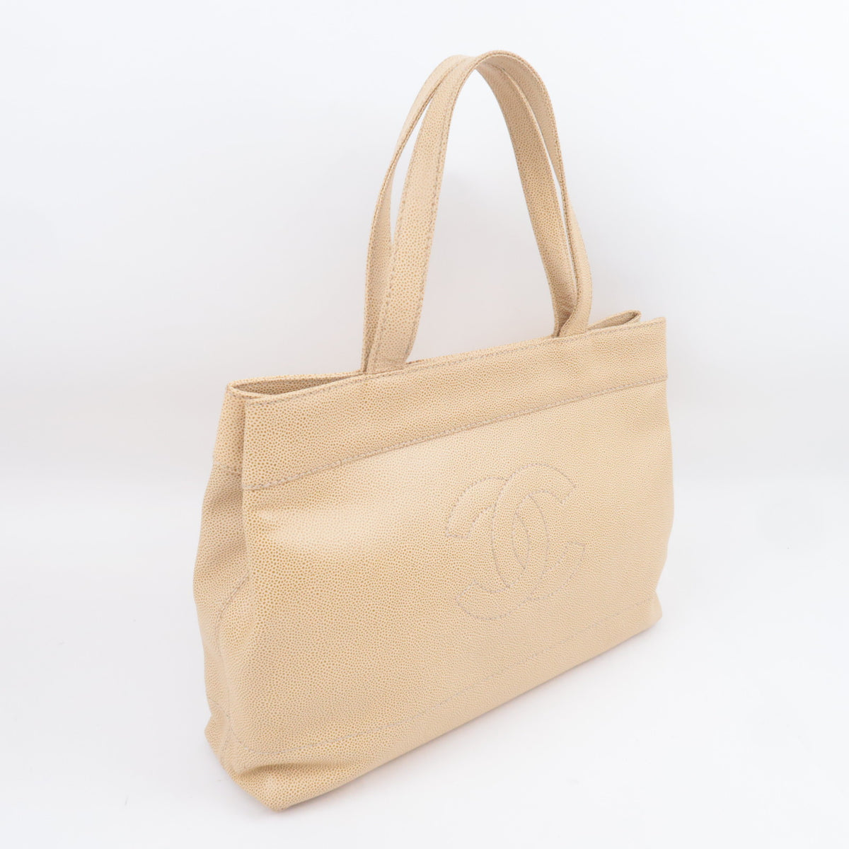 CHANEL Coco Mark Tote Bag Caviarskin Beige