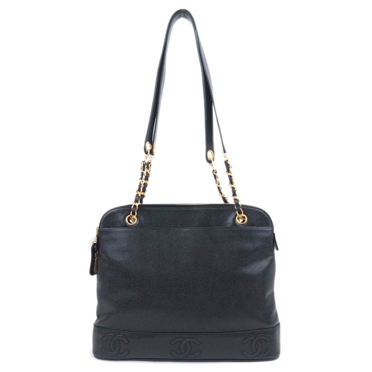 CHANEL Triple Coco Chain Tote Bag Caviarskin Black 93462