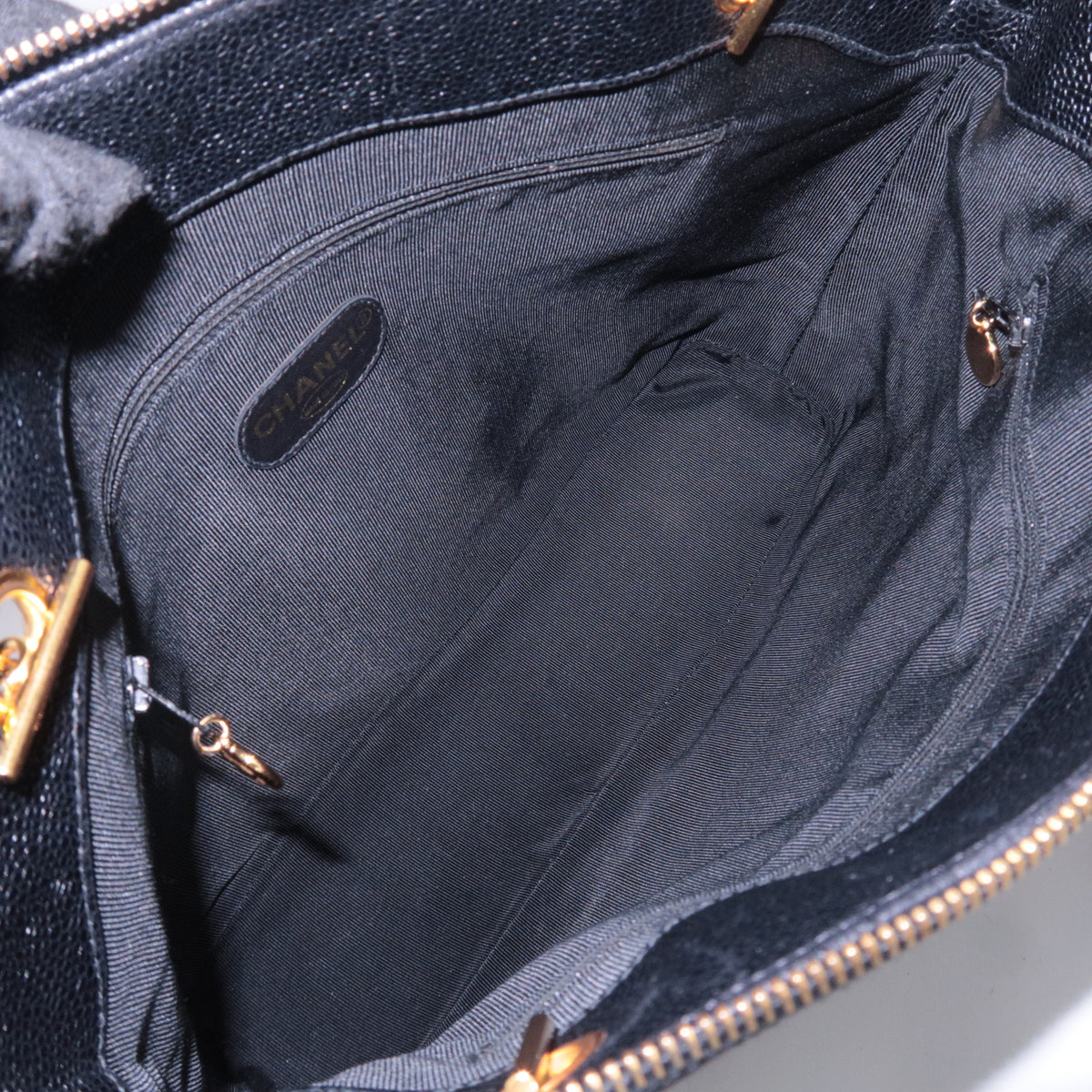 CHANEL Triple Coco Chain Tote Bag Caviarskin Black