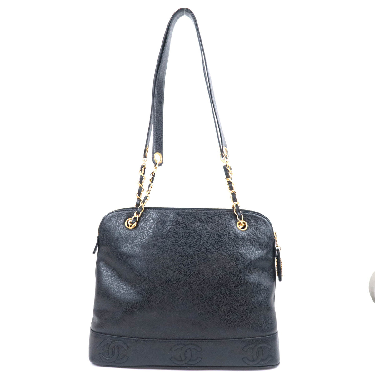 CHANEL Triple Coco Chain Tote Bag Caviarskin Black