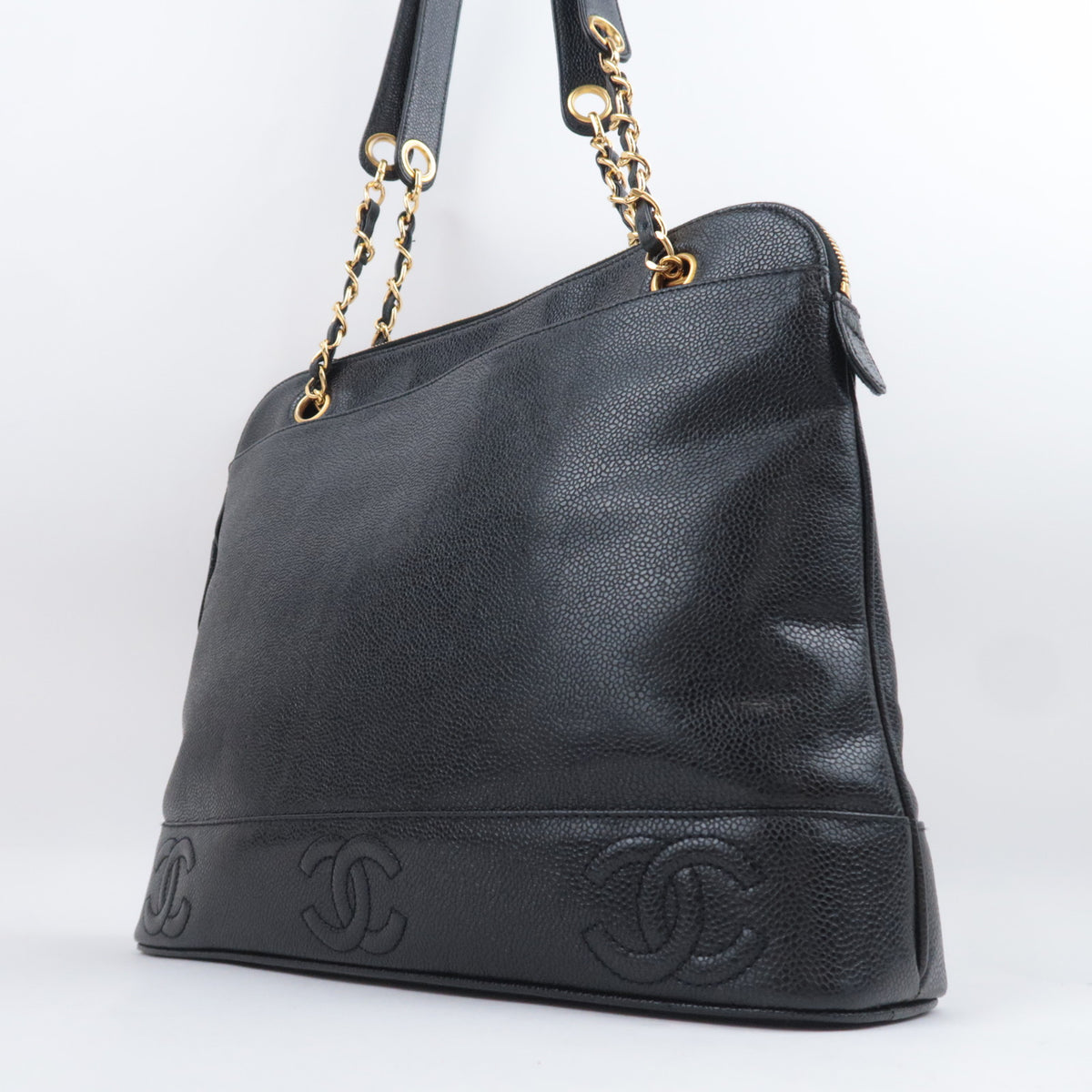 CHANEL Triple Coco Chain Tote Bag Caviarskin Black