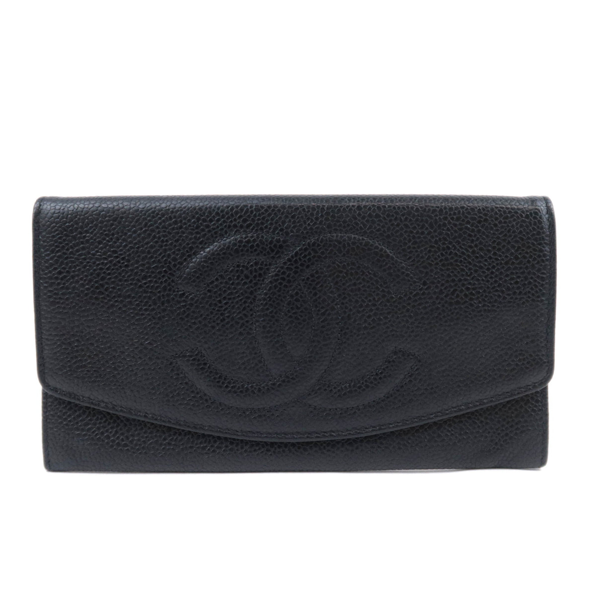 CHANEL Coco Mark Bi-Fold Long Flap Wallet Caviarskin Black 93484