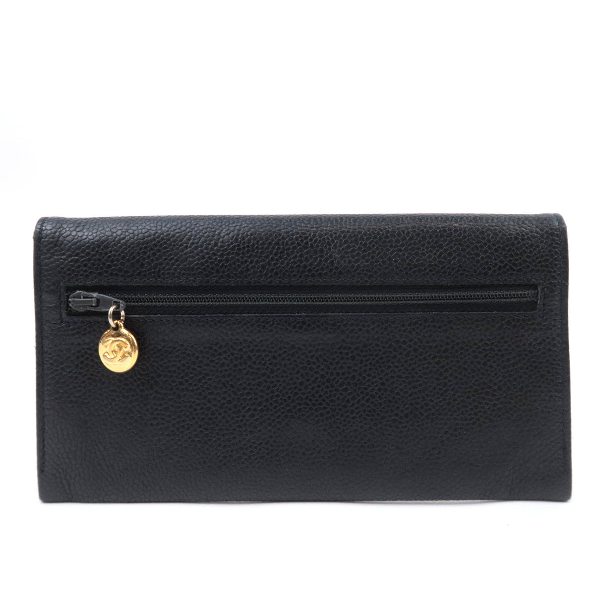 CHANEL Coco Mark Bi-Fold Long Flap Wallet Caviarskin Black