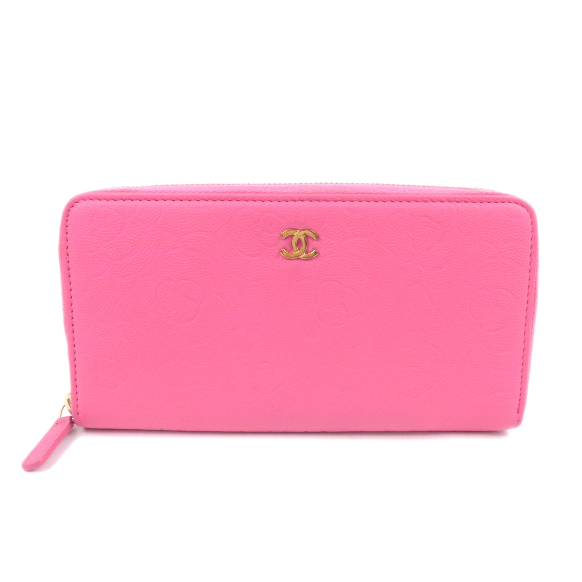 CHANEL Camellia Zip Around Leather Long Wallet93502