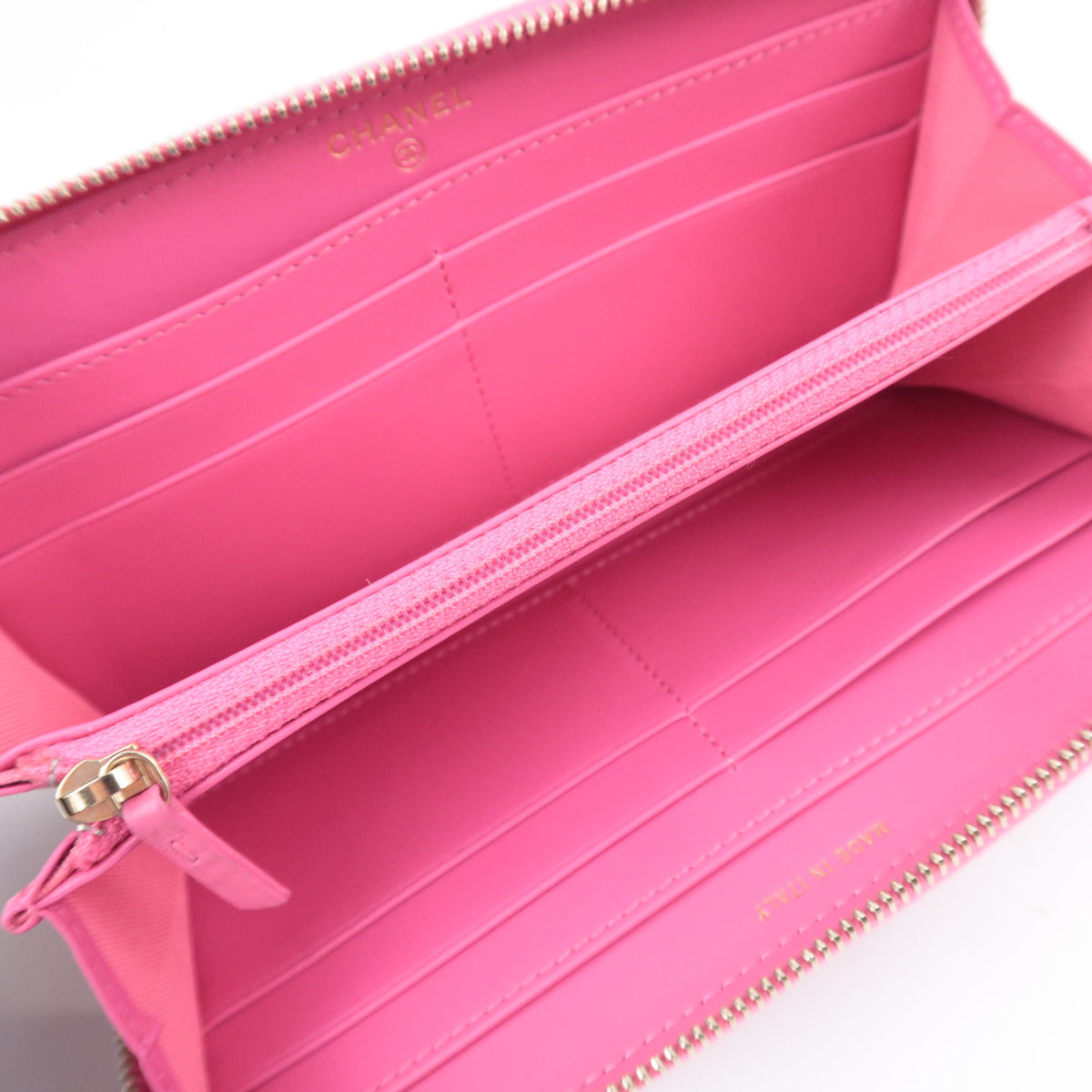 CHANEL Camellia Zip Around Leather Long Wallet