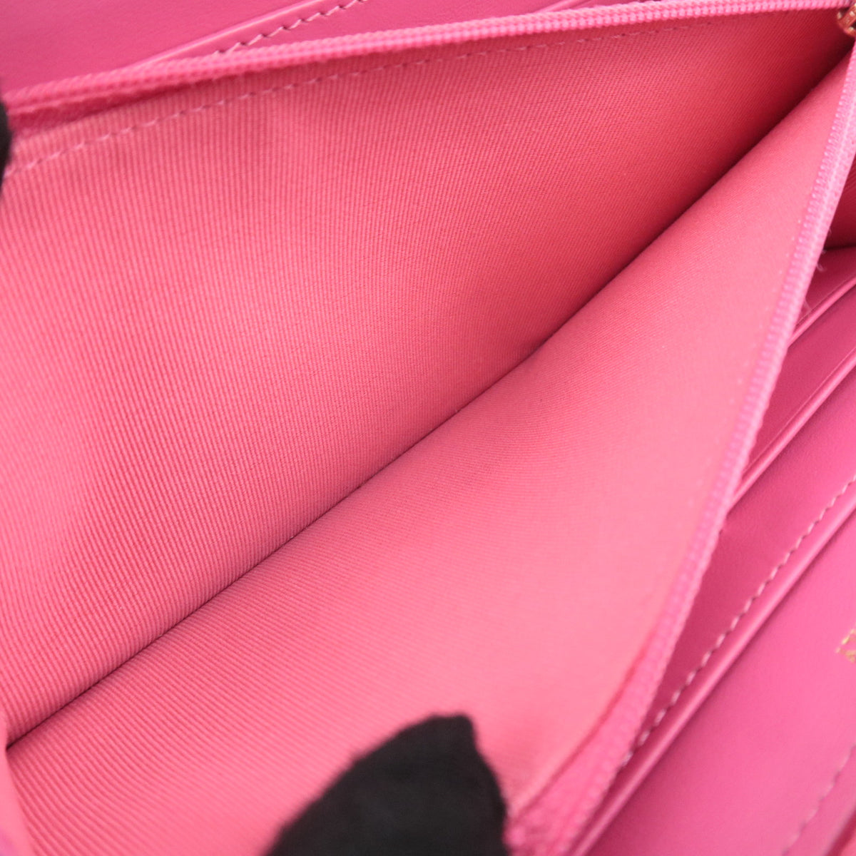 CHANEL Camellia Zip Around Leather Long Wallet