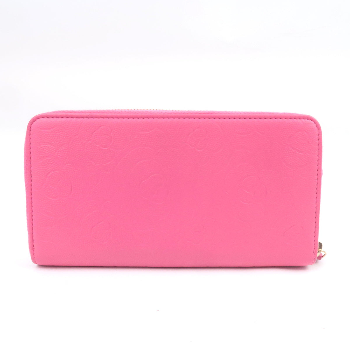 CHANEL Camellia Zip Around Leather Long Wallet