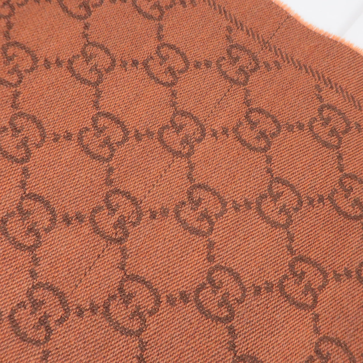 GUCCI GG Print Fringe Scarf 100% Wool Orange