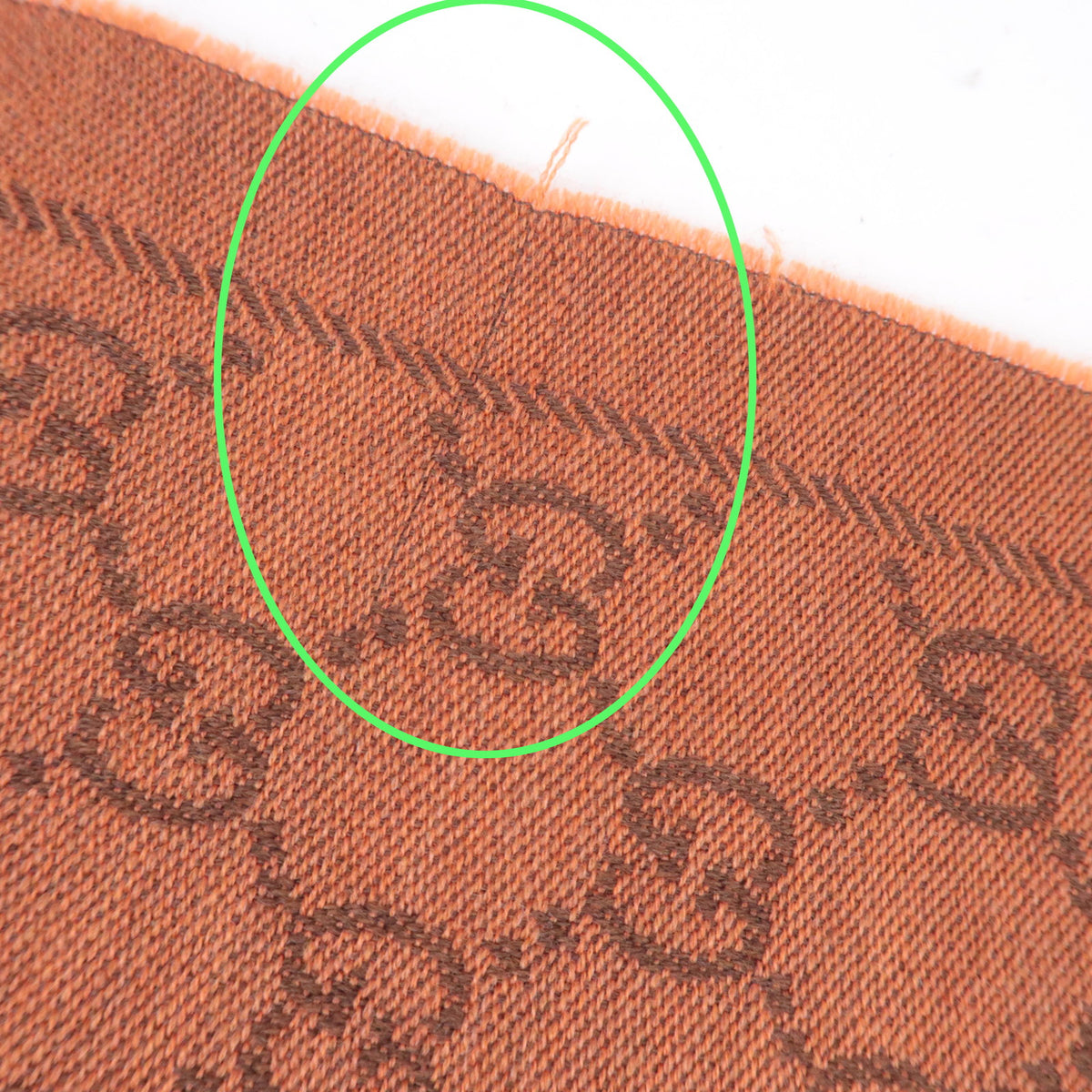 GUCCI GG Print Fringe Scarf 100% Wool Orange