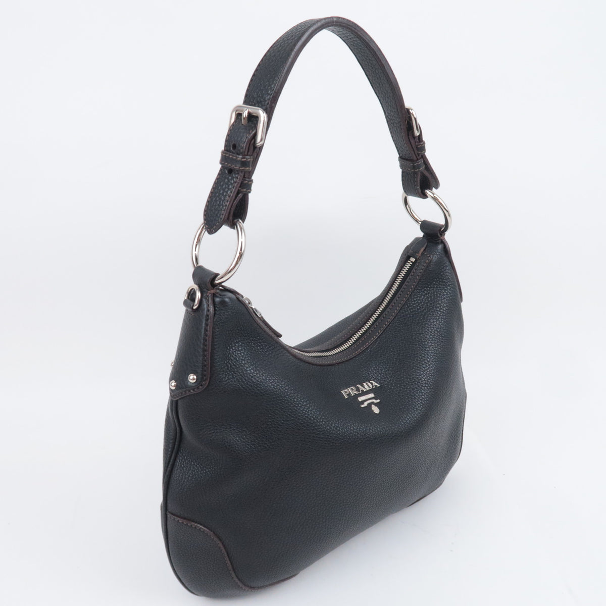 PRADA Leather Hobo Shoulder Bag