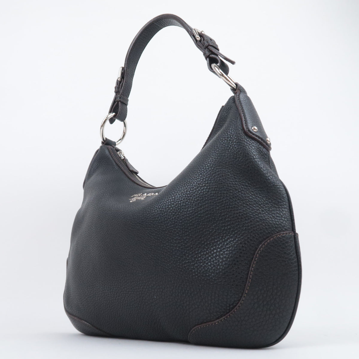 PRADA Leather Hobo Shoulder Bag