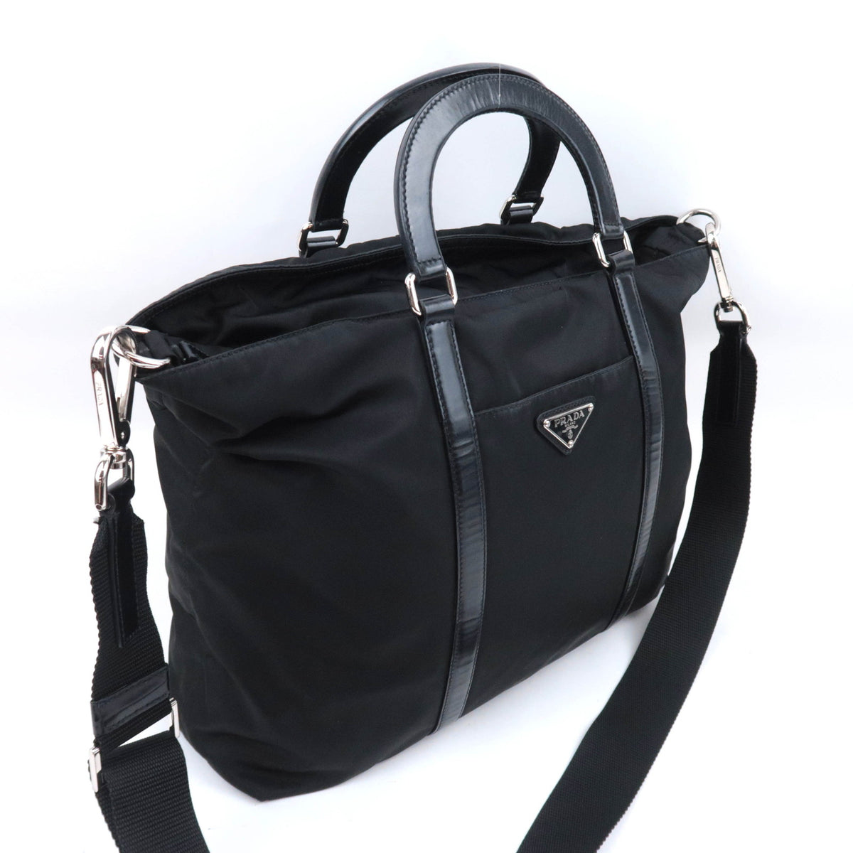 PRADA Logo 2Way Nylon Leather Handbag